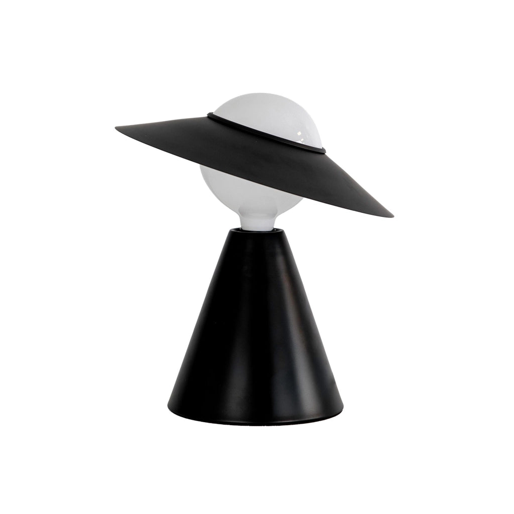 Lampada da tavolo in vetro bianco e acciaio nero