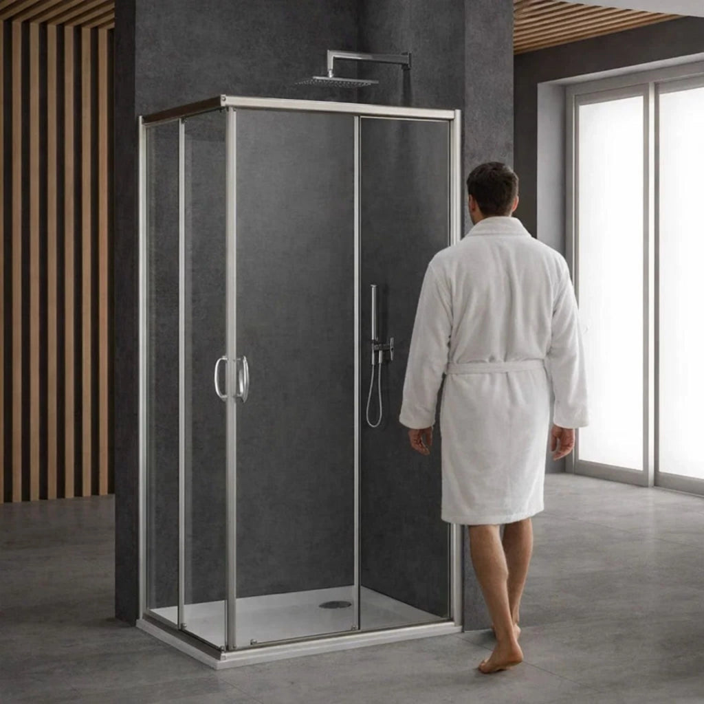 Cabina doccia angolare con ante scorrevoli in cristallo temprato 6 mm cromato *** misure 72-75x72-75xh190 cm, confezi...