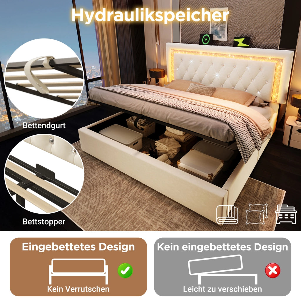 letto imbottito velluto beige 160x200 cm