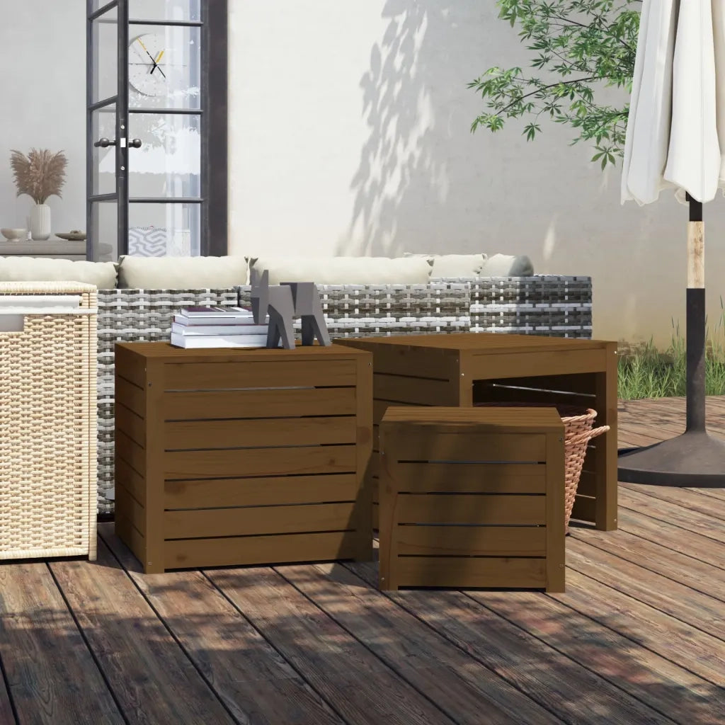 Set Cassette da Giardino 3 pz Ambra in Legno Massello di Pino 823958