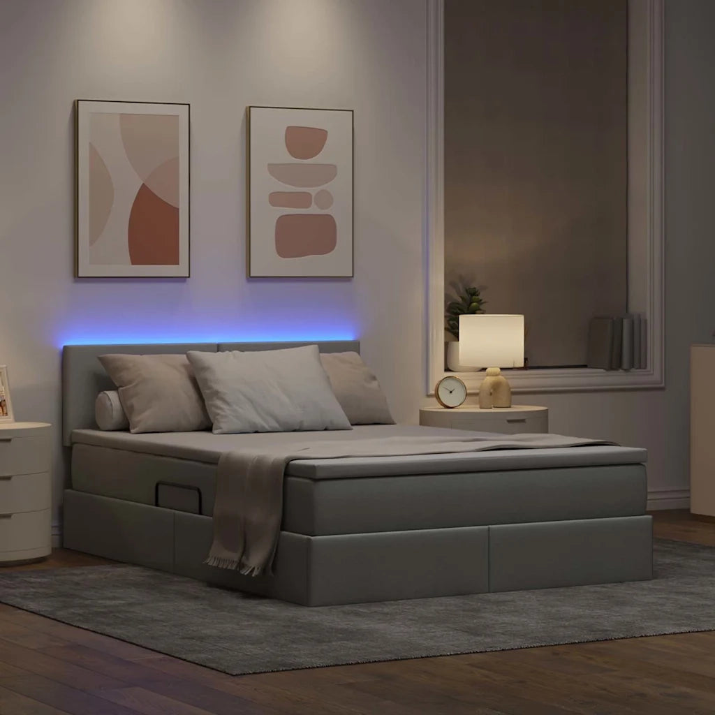 Letto con contenitore e LED Grigio chiaro 140 x 190 cm Tessuto 3371079