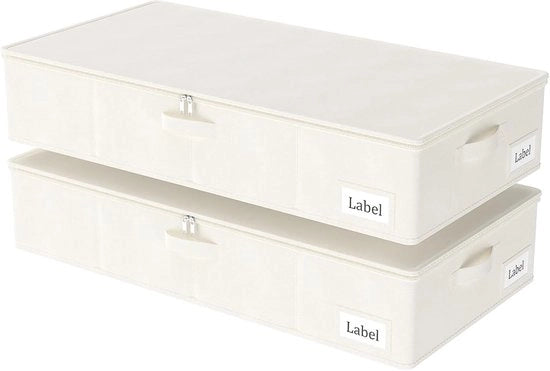 Cestino di Stoccaggio Flessibile da Sotto il Letto con Coperchio per Abbigliamento e Scarpe 2 pezzi 80x40x15cm Beige