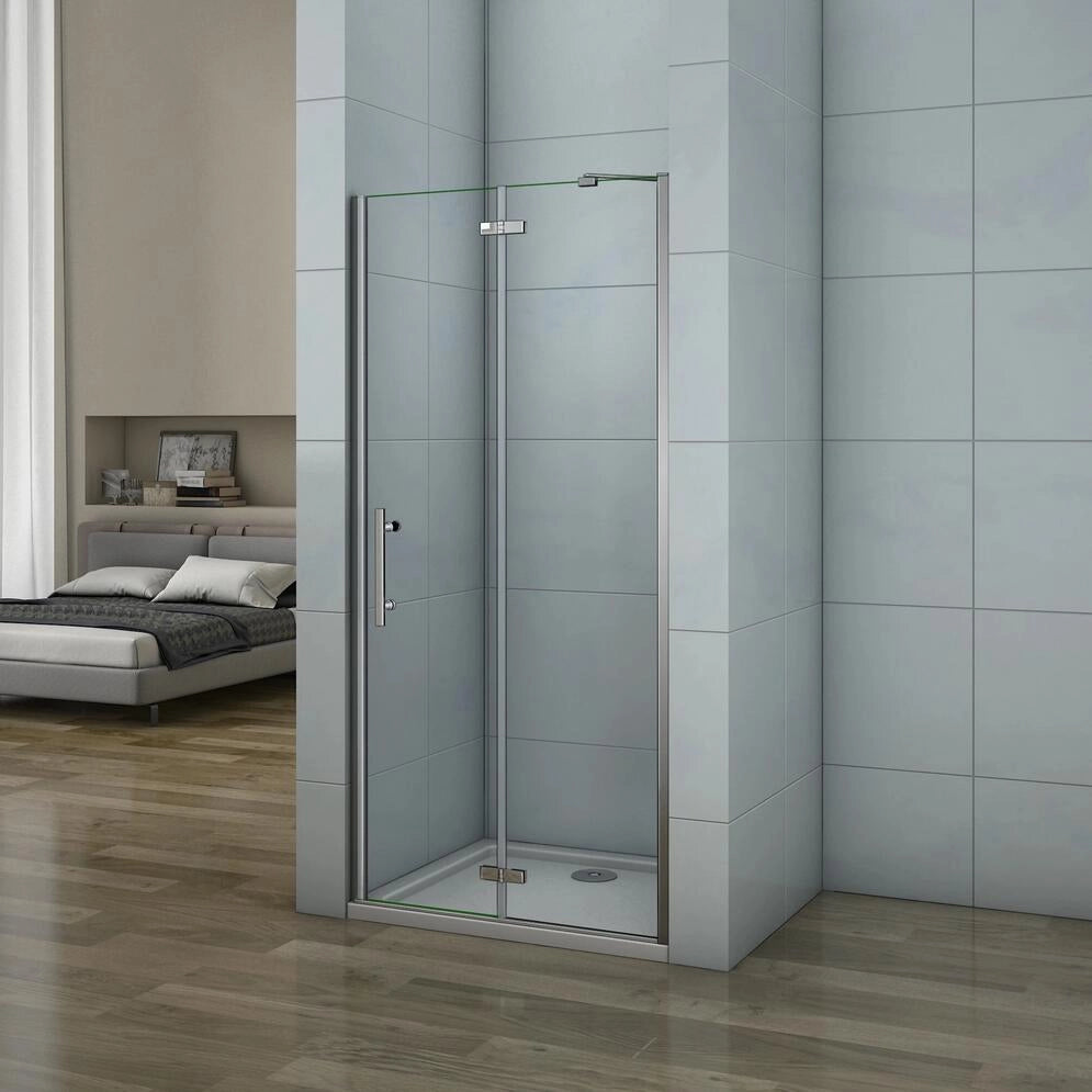 195 cm Porta Doccia per Nicchia Apertura Battente con Barra Stabilizzatrice Vetro 6 mm Temperato Trasparente Anticalcare Larga 90 cm