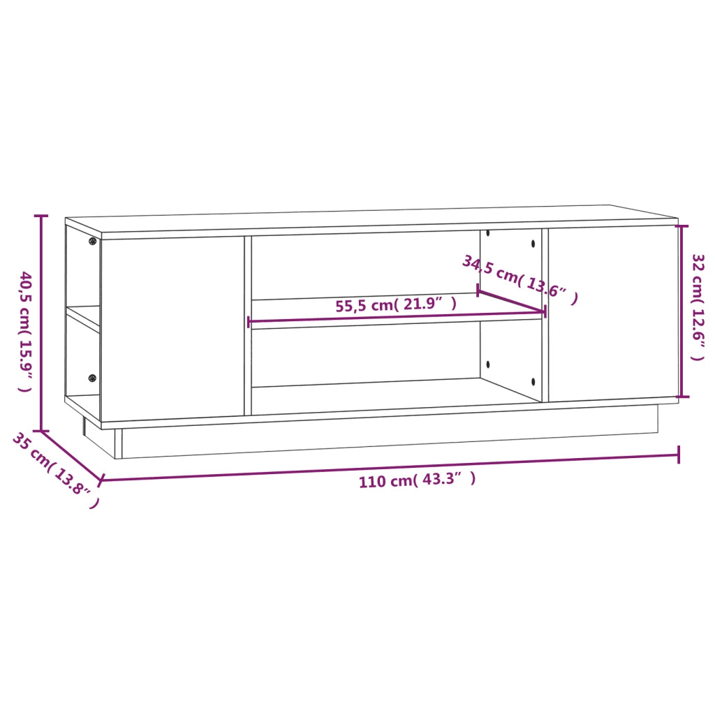 Mobile Porta TV Bianco 110x35x40,5 cm in Legno Massello di Pino 814410