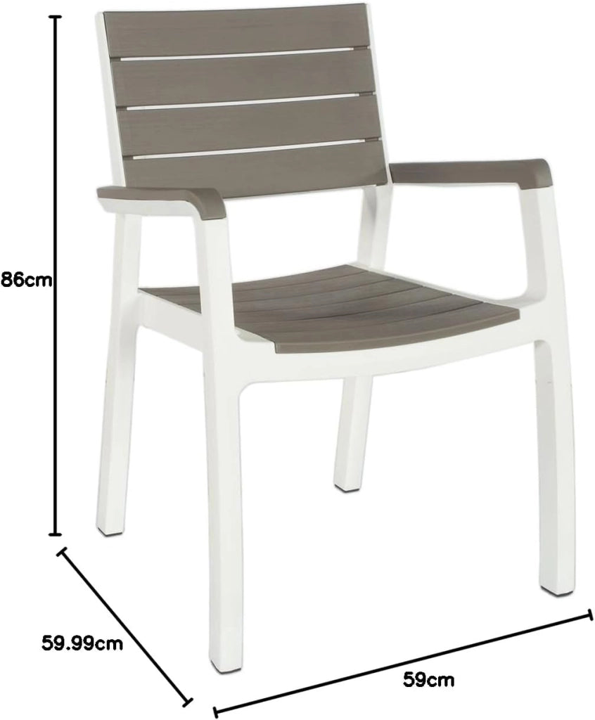 Poltrona da Esterno Harmony in Resina Effetto Legno Colore Bianco Tortora Impilabile e Resistente alle Intemperie Keter