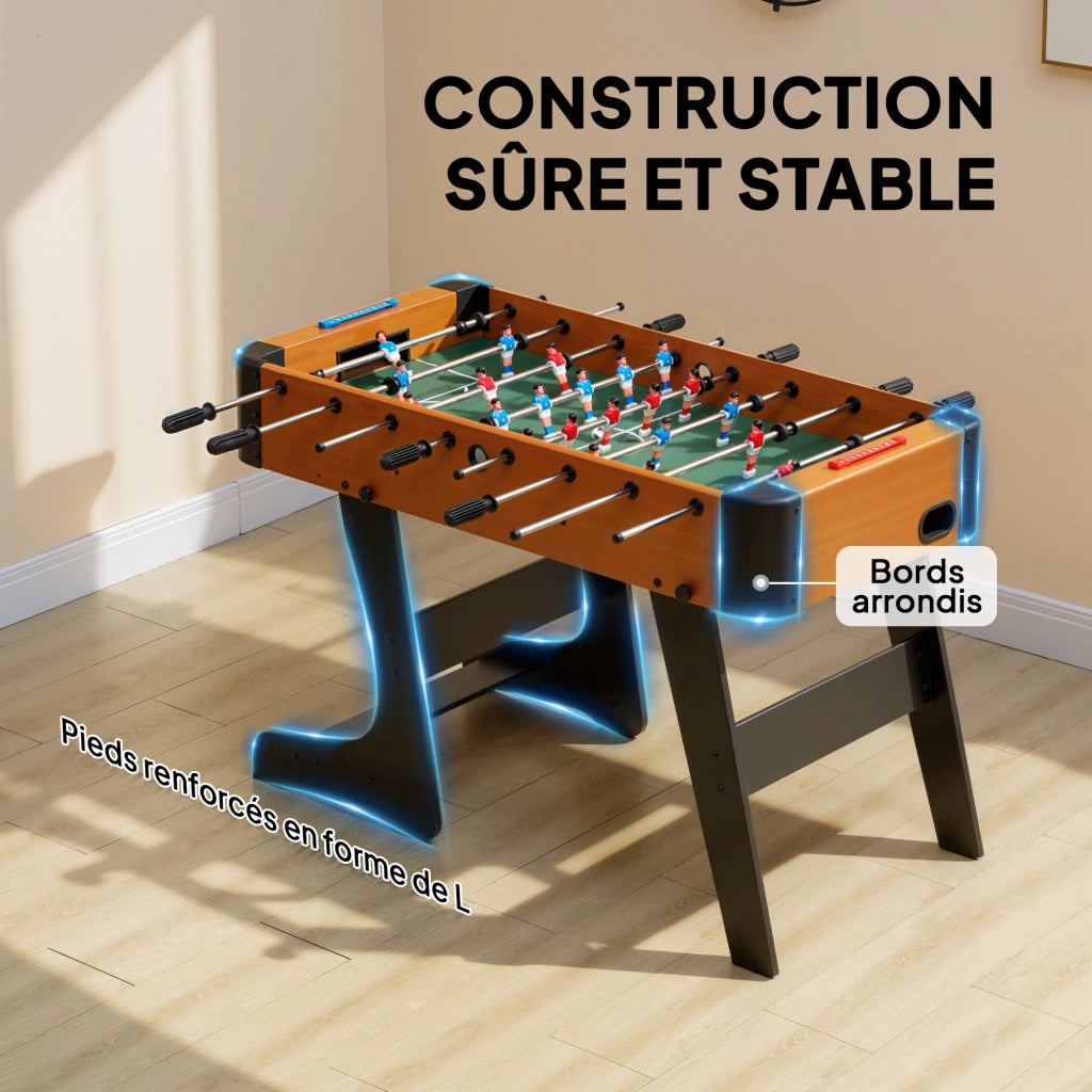 Calcio balilla pieghevole in legno ¨C Xylo ¨C 22 giocatori con 2 palline, 118x107,5x78 cm