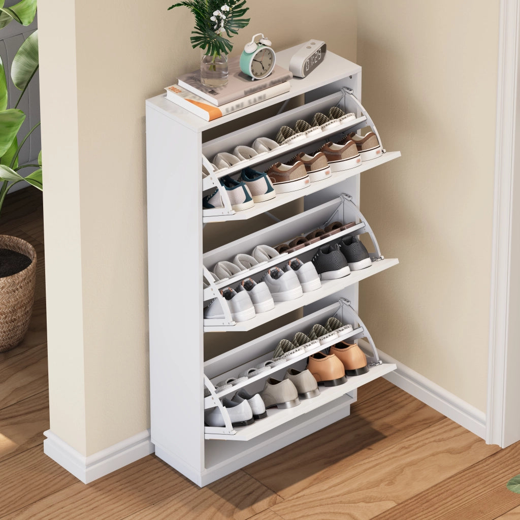 SCARPIERA con specchio rotondo 63x24x120 cm MDF bianco