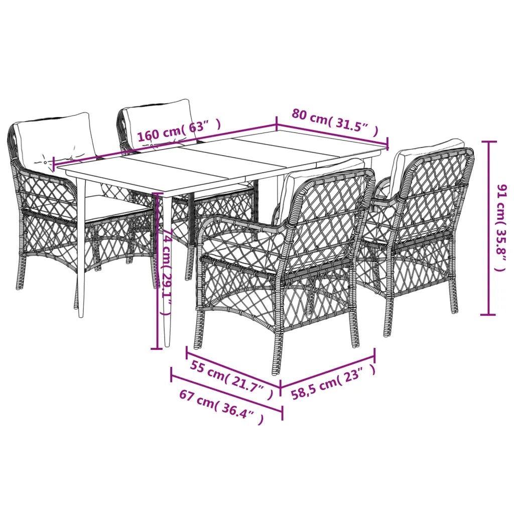 Set Pranzo da Giardino 5pz con Cuscini Grigio Chiaro Polyrattan 3212169
