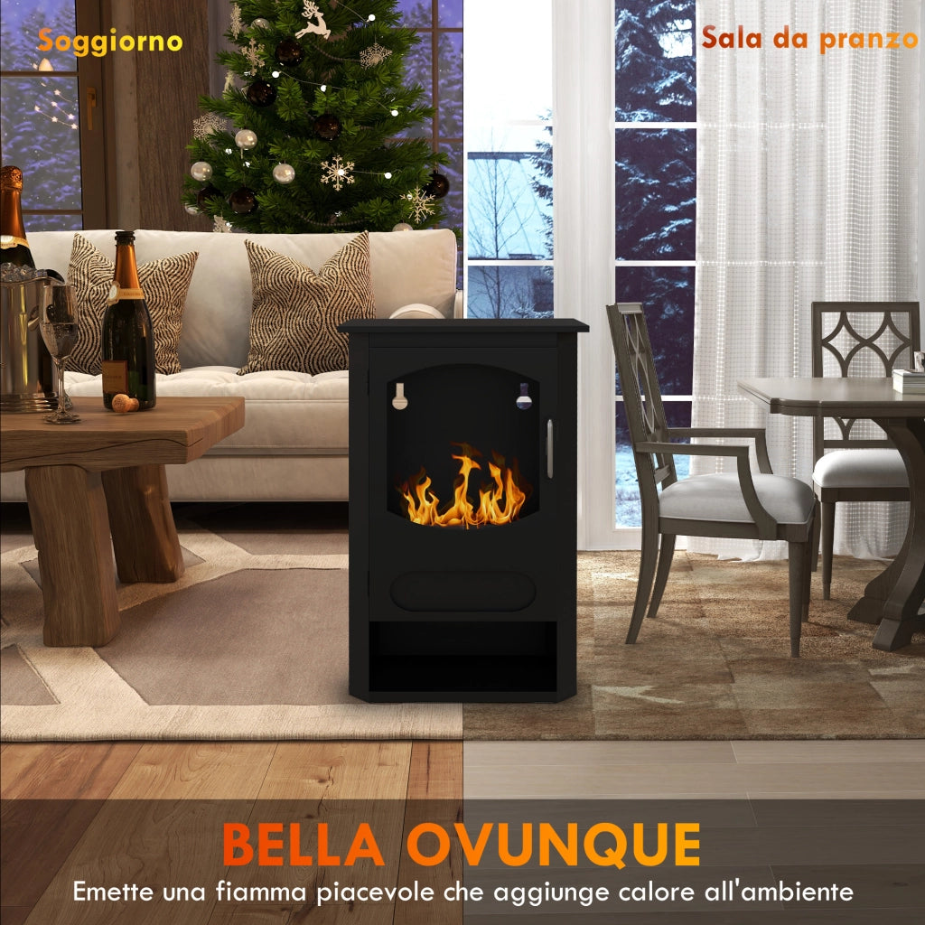 Camino a Bioetanolo Autoportante, Bruciatore da 1.2L Durata 3 Ore, Area Riscaldata 20-25 m2, Nero