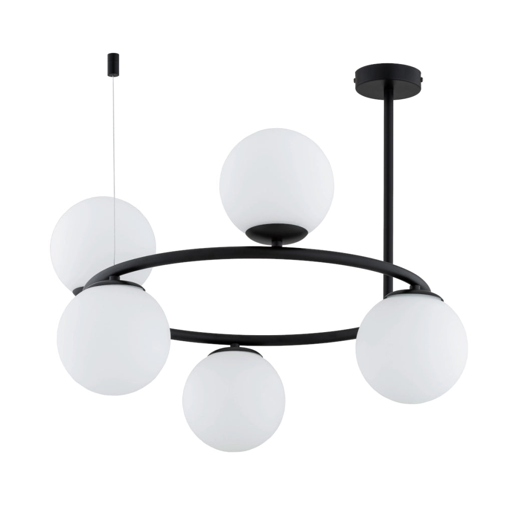 Lampadario Ringo Alfa nero 5 luci E14 sfere vetro