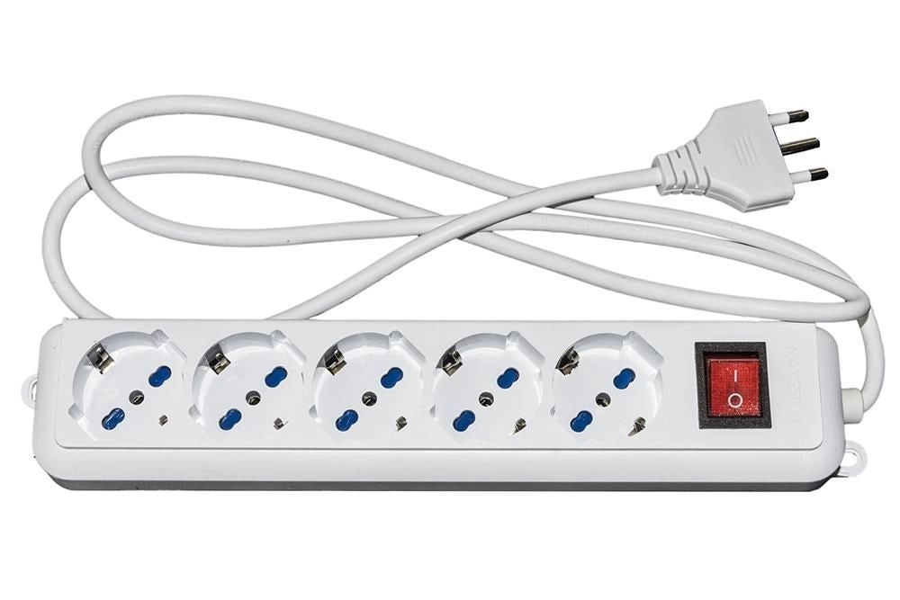 Link LKMP05 Multipresa 5 Prese Universali ITA Schuko 10 16A Spina 16A con Interruttore Cavo 1,5 m 2500 W colore Bianco