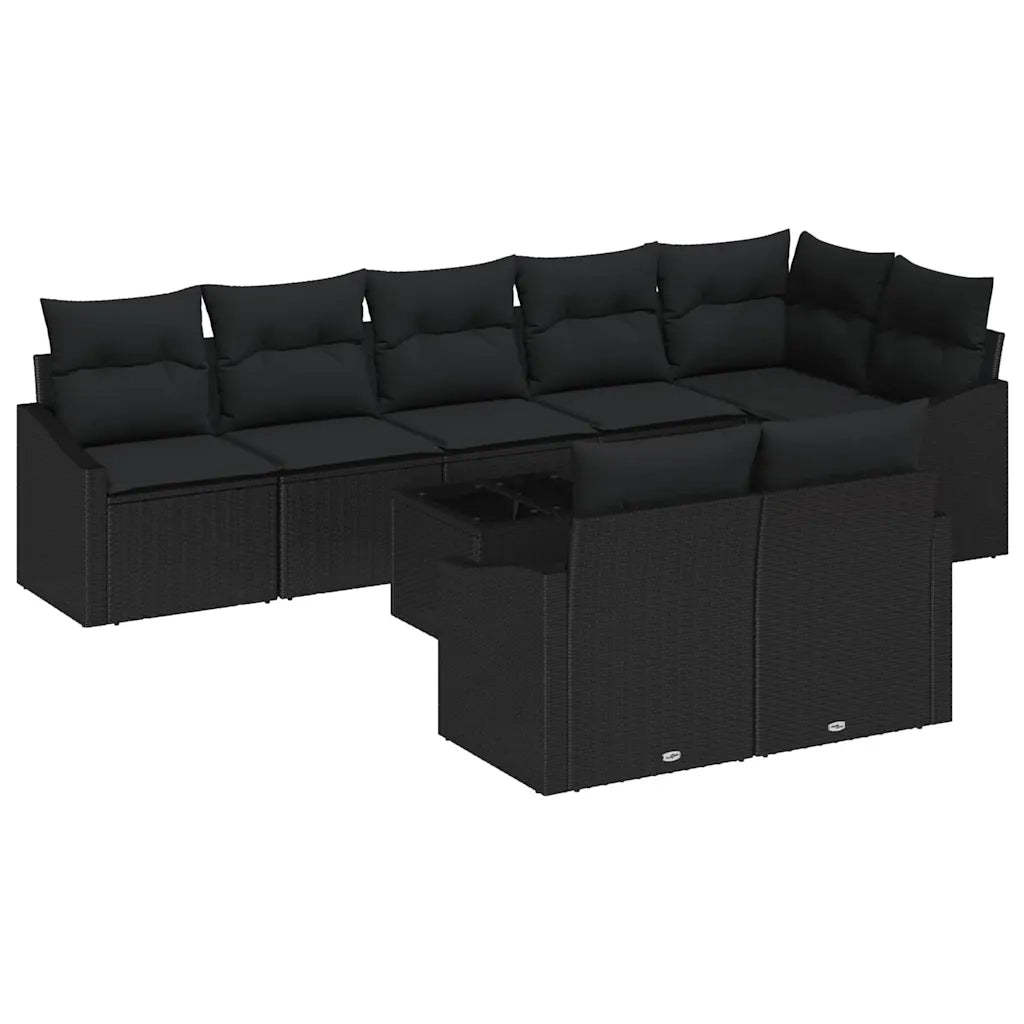 Set Divano da Giardino con cuscino 9 pcs Nero polyrattan