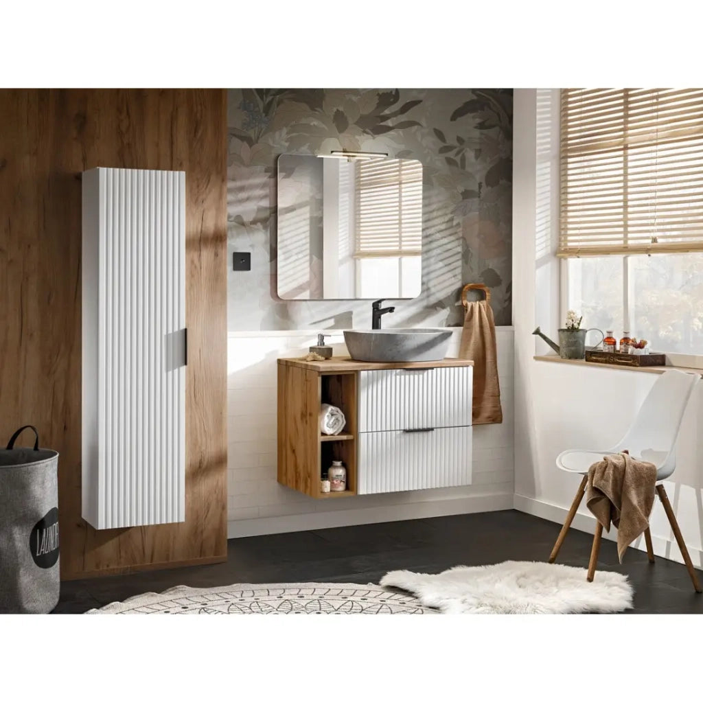 Mobile da bagno aggiuntivo sottolavabo KINOKO - 2 ante - Rovere chiaro - L20 × P57 × H46 cm - Da appendere