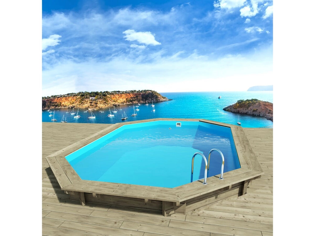 Piscina in legno "Miami 130" - 4,86 x 3,36 x 1,30 m + Mini Pompa di Calore - Potenza 3,5 Kw