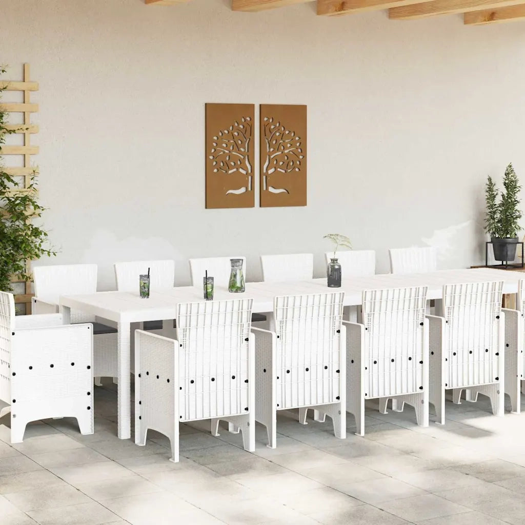 Set da Pranzo per Giardino 15 pcs Bianco Rattan Polt