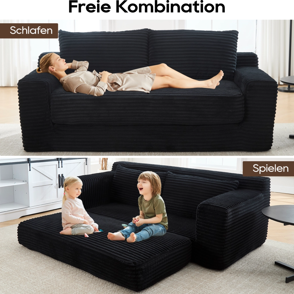 Divano 2 Posti in Tessuto a Coste ¨C MINIMAL ¨C Compatto, Memory Foam, Grigio