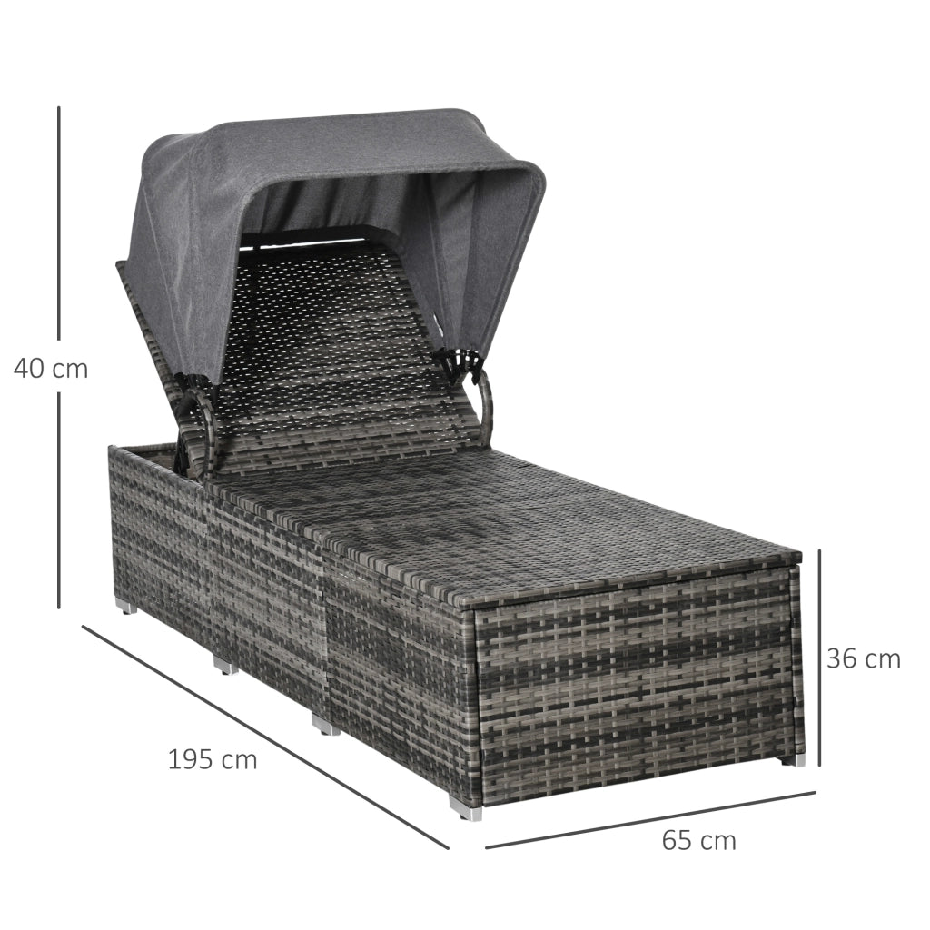 Lettino da giardino in polyrattan con cuscini e tettoia regolabile ¨C Minimal ¨C Grigio 195x65x40 cm