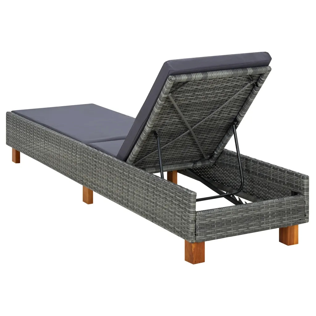 Lettino Prendisole con Cuscino in Polyrattan Grigio 310475