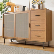 Credenza rustica 2 ante scorrevoli - Xylo - 3 cassetti, ripiani regolabili, per soggiorno, 140x91x37 cm