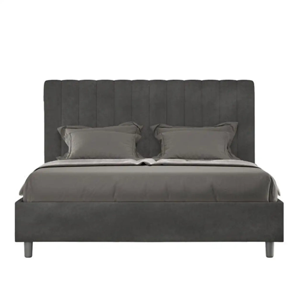 Letto matrimoniale con rete imbottito 160x210 microfibra grigio Agueda
