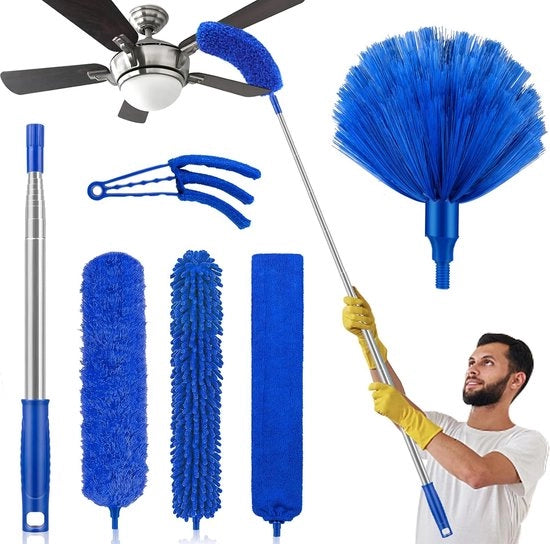 Spazzola per pulizia, spazzola con estensione, microfibra ventilatore da soffitto, tovagliolo per pulire ragnatele, lunga spazzola per soffitti alti, parete, frigorifero, apparecchio