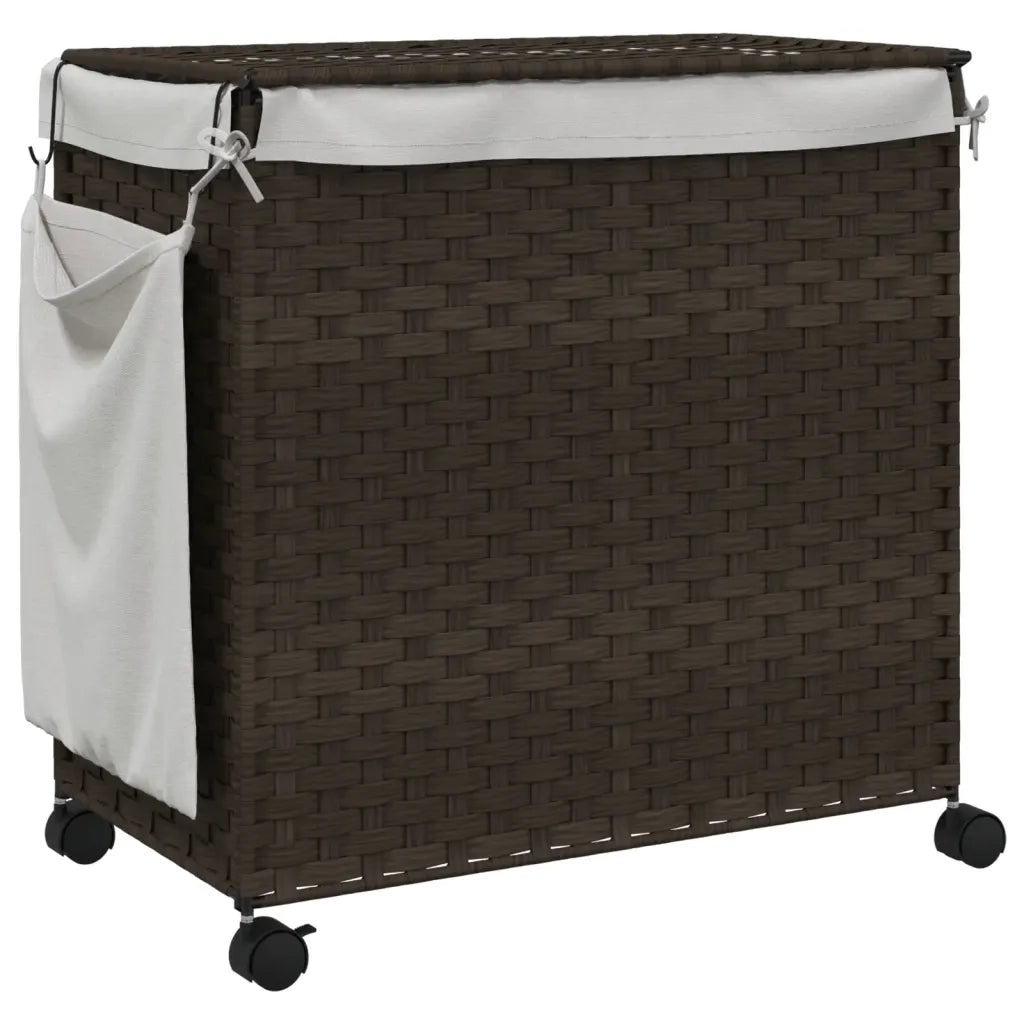 Cesto Portabiancheria Ruote Marrone Scuro 60x35x60,5 cm Rattan 372040