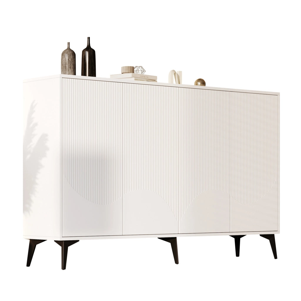 Credenza moderna bianca 160 cm con 4 ante; ripiani regolabili e struttura in metallo