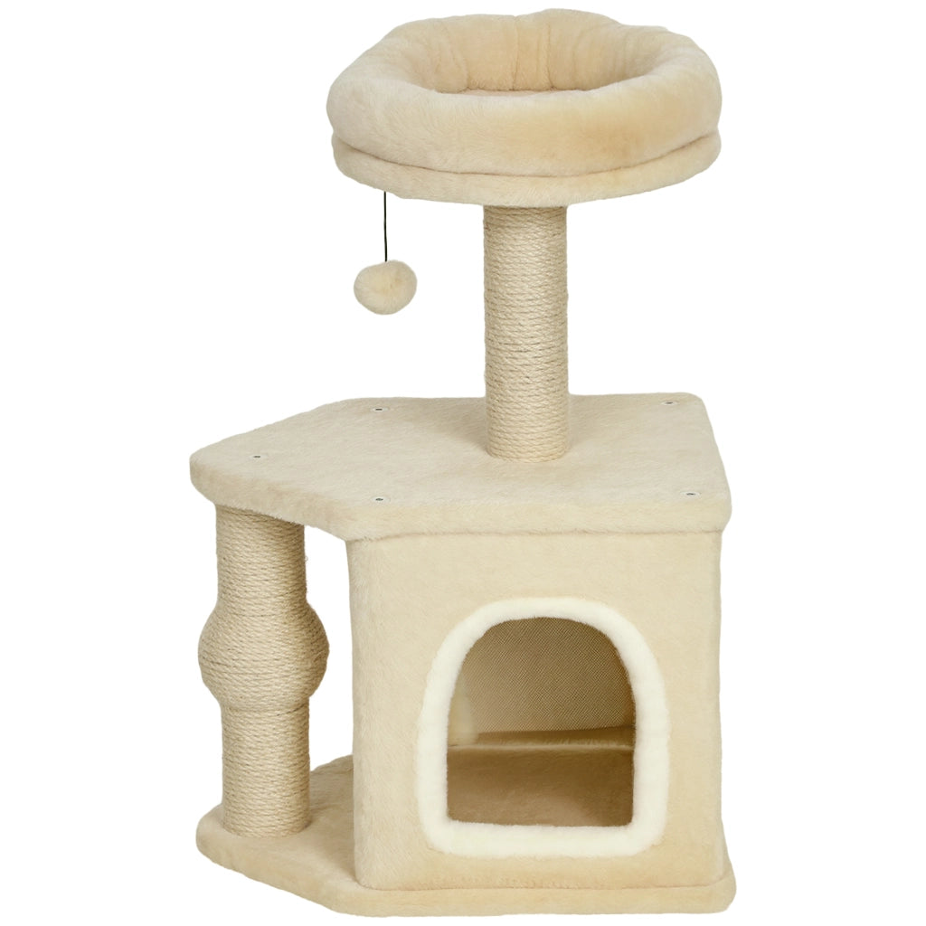Torre per Gatti con Letto e Poste di Yute ¨C Minimal ¨C Beige 66 cm