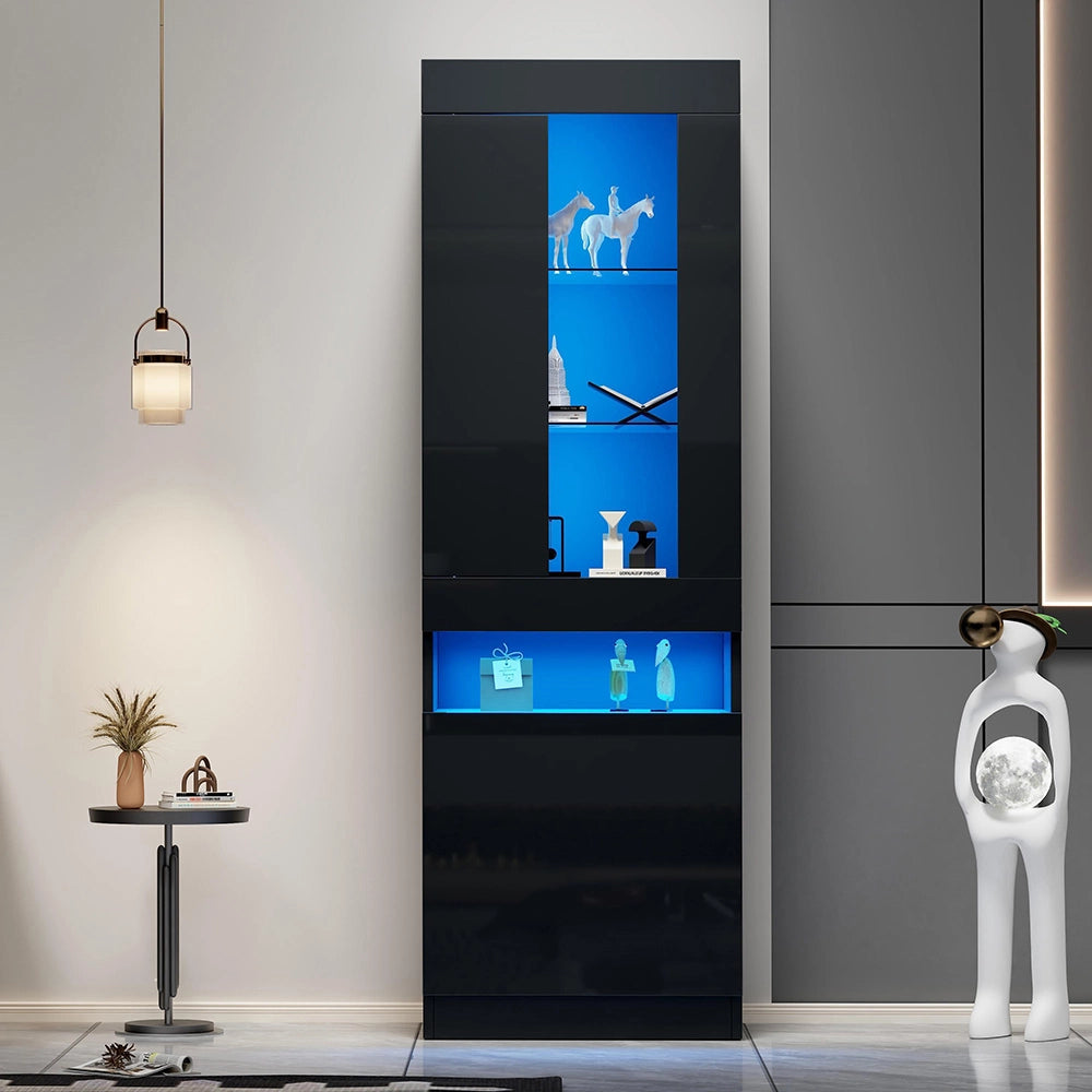 Vetrina con illuminazione LED - Xylo - vetrina con ante in acrilico, armadio per soggiorno, mobile a muro