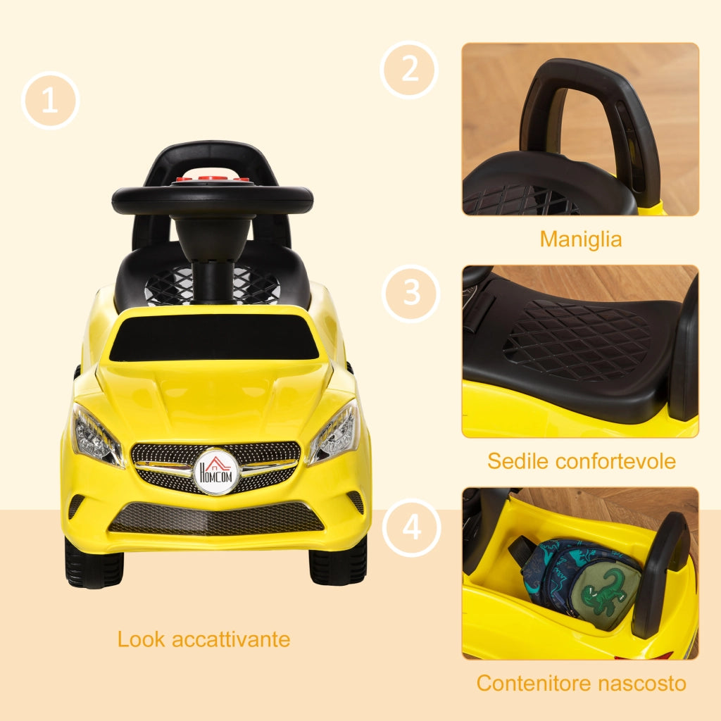 Macchinina Cavalcabile per Bambini ¨C Xylo ¨C Giallo, con Volante Fari e Musiche, 63.5x28x36 cm