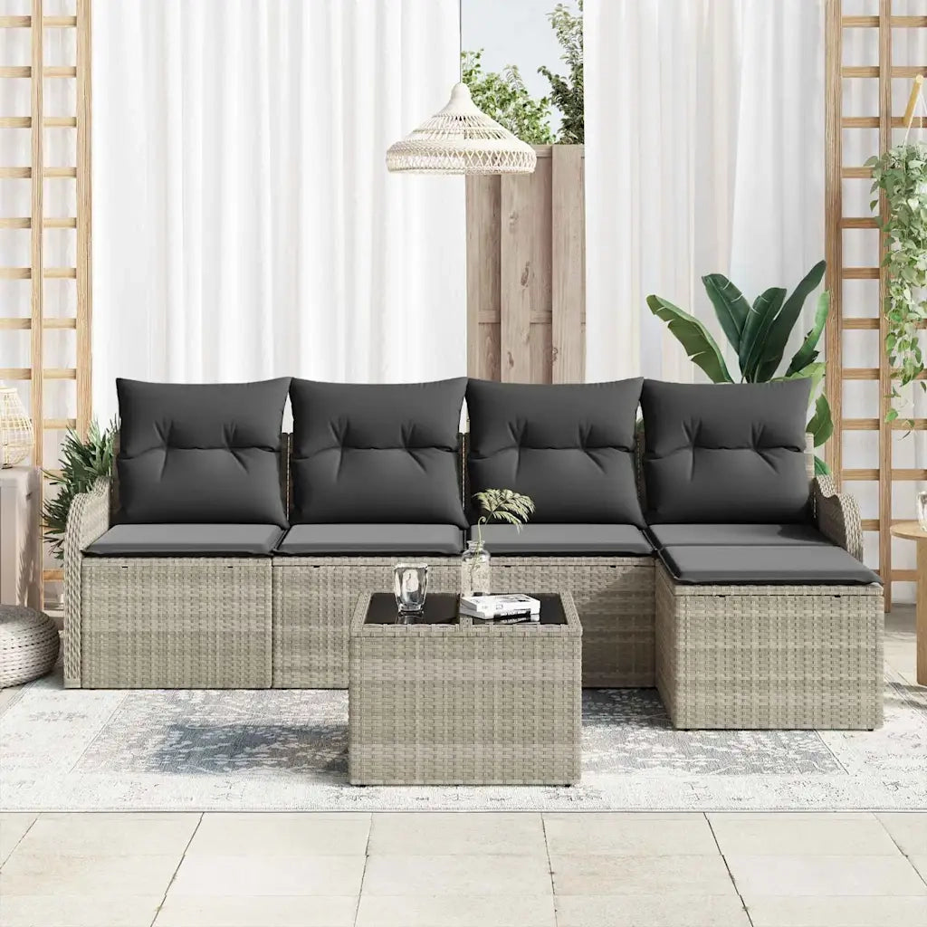 Set Divano da Giardino 6 pcs Grigio chiaro polyrattan