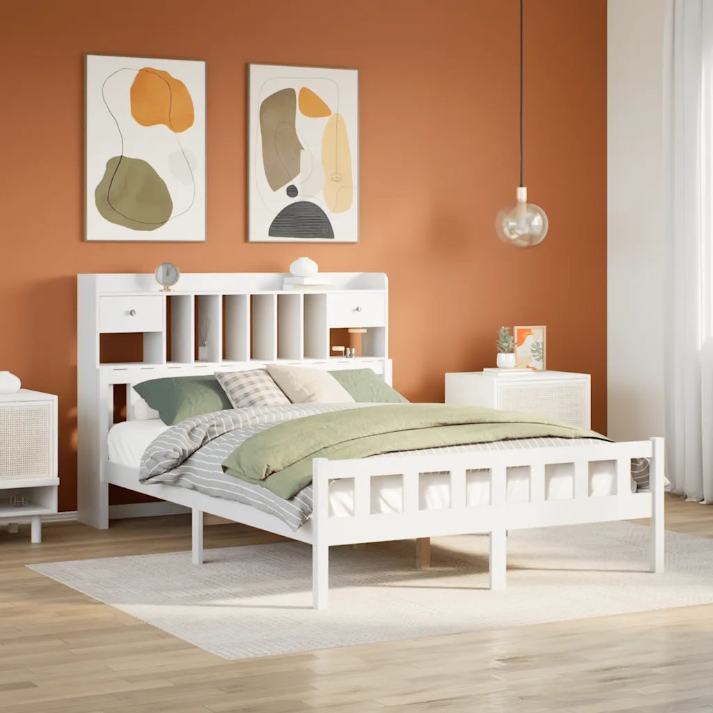 Letto Libreria senza Materasso Bianco 150x200 cm Legno di Pino 3322175
