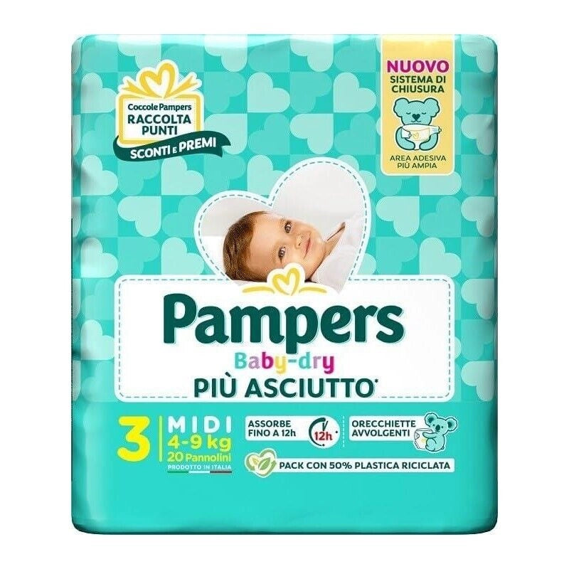 PAMPERS PANNOLINI BABY DRY 3 20 PZ MIDI 4-9 KG