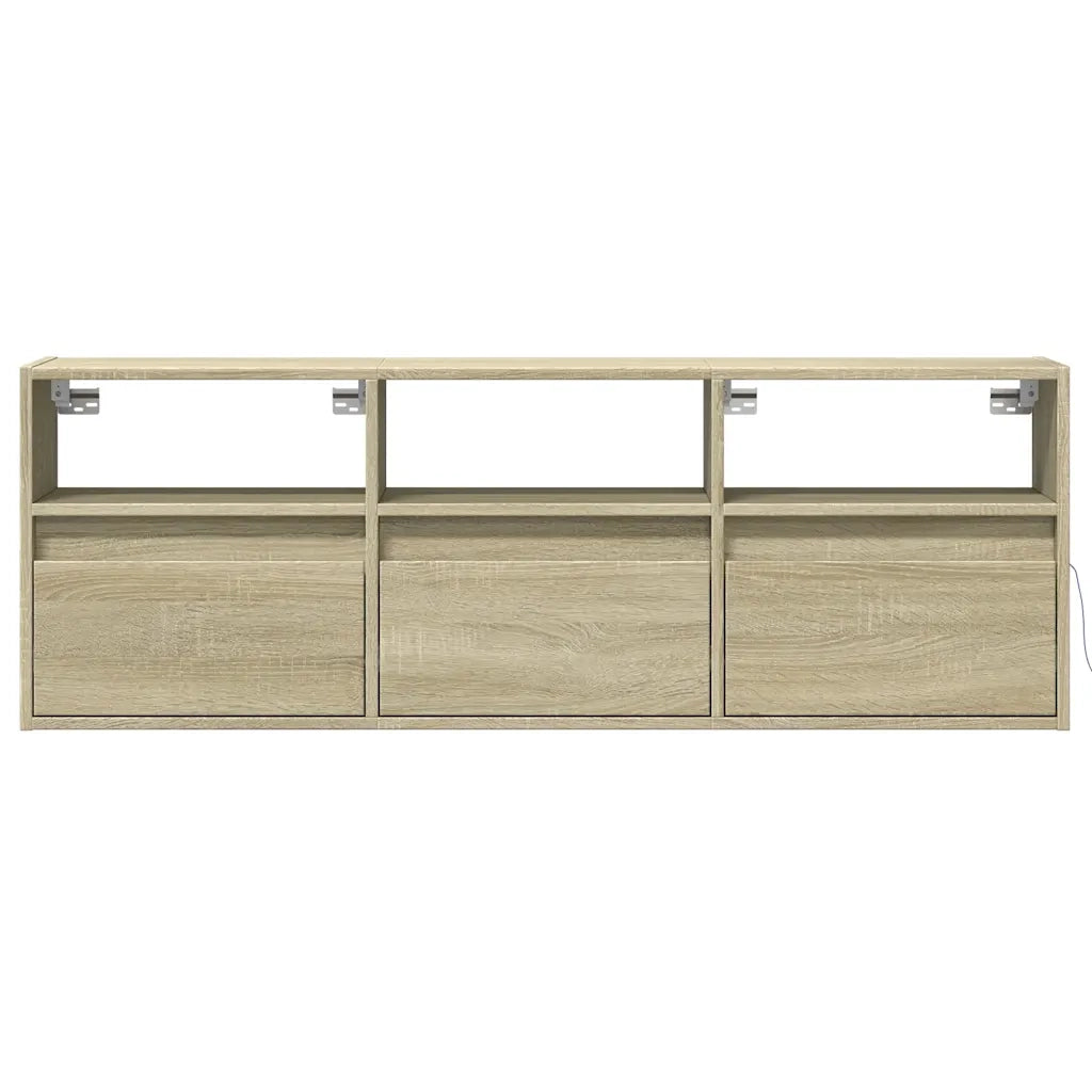 Mobile TV a Parete con Luci LED Rovere Sonoma 130x31x45 cm 852343