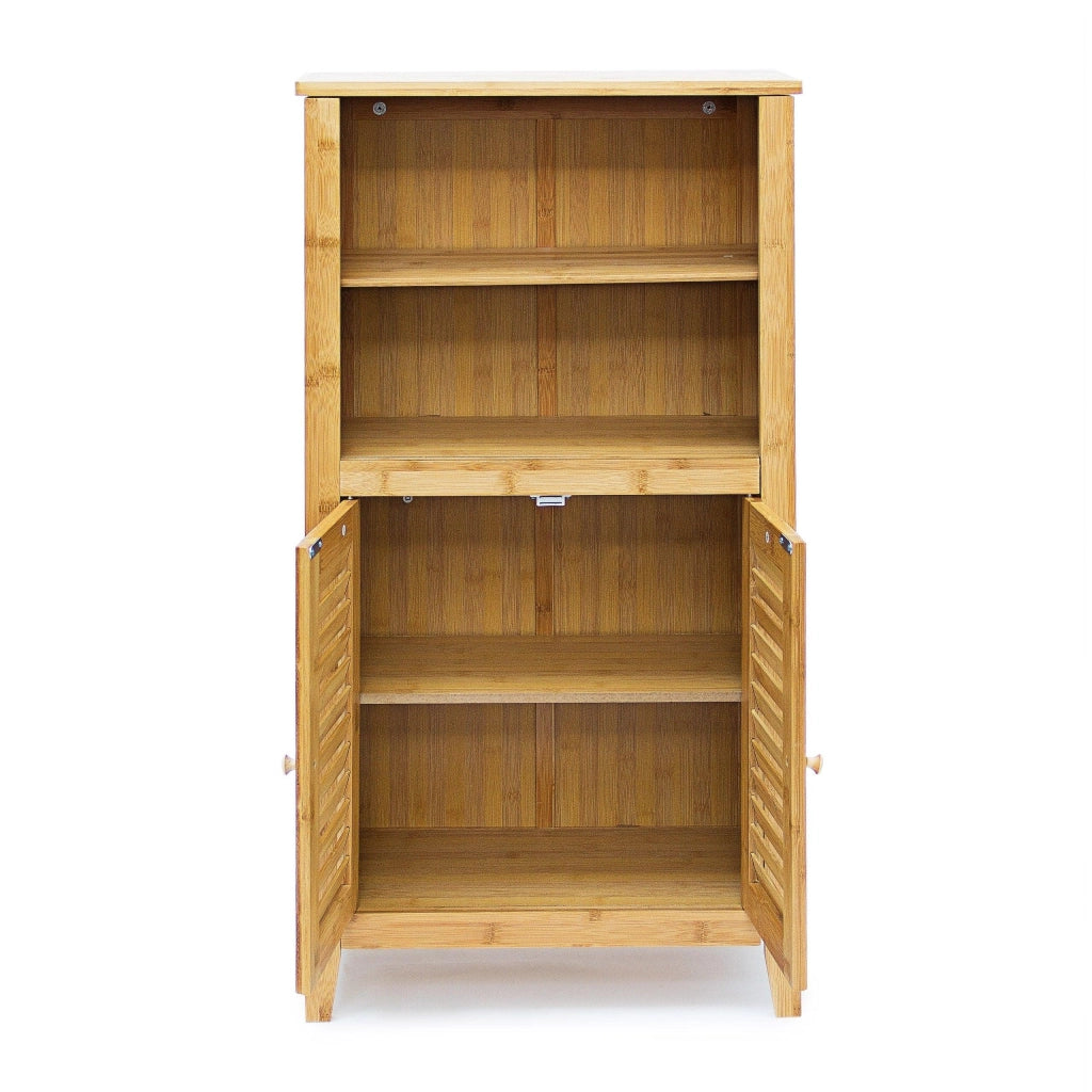 Piccolo mobiletto/scaffale/tavolino in bambù con 2 ante adatto per bagno o soggiorno multifunzionale 92 cm 3213056