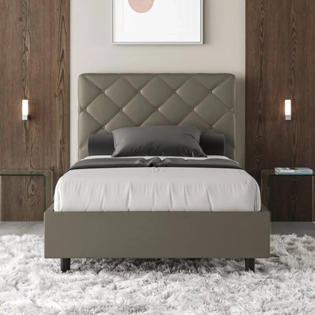 Letto singolo senza rete imbottito 100x210 similpelle cappuccino Priya