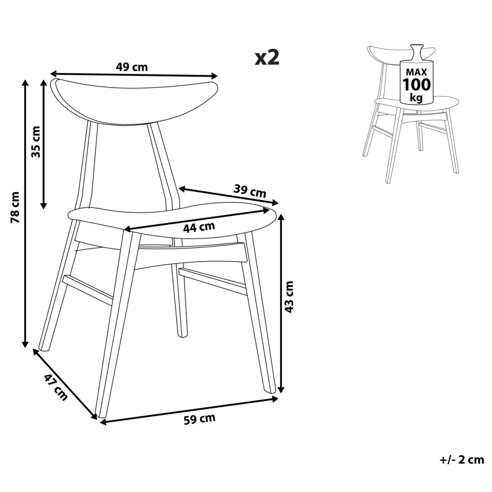 Set di 2 sedie da pranzo sedile in ecopelle bianca struttura in legno scuro design rustico senza braccioli