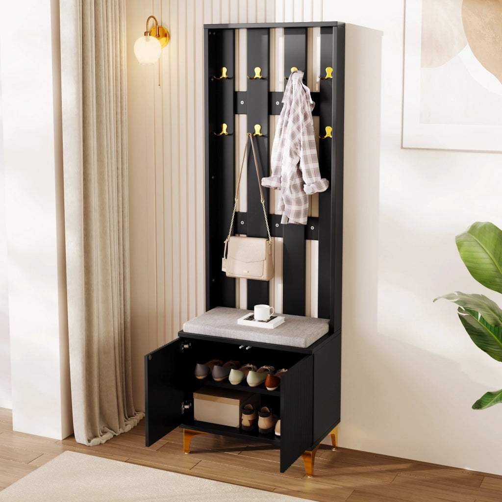 ARMADIO Ingresso con ganci e cuscini 60,5x180,5x35,2 cm Nero/Oro