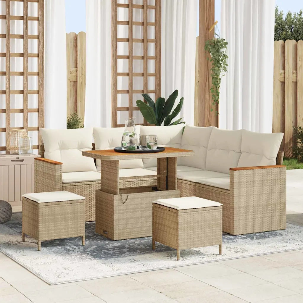 Set Divano da Giardino 8 pcs Beige polyrattan