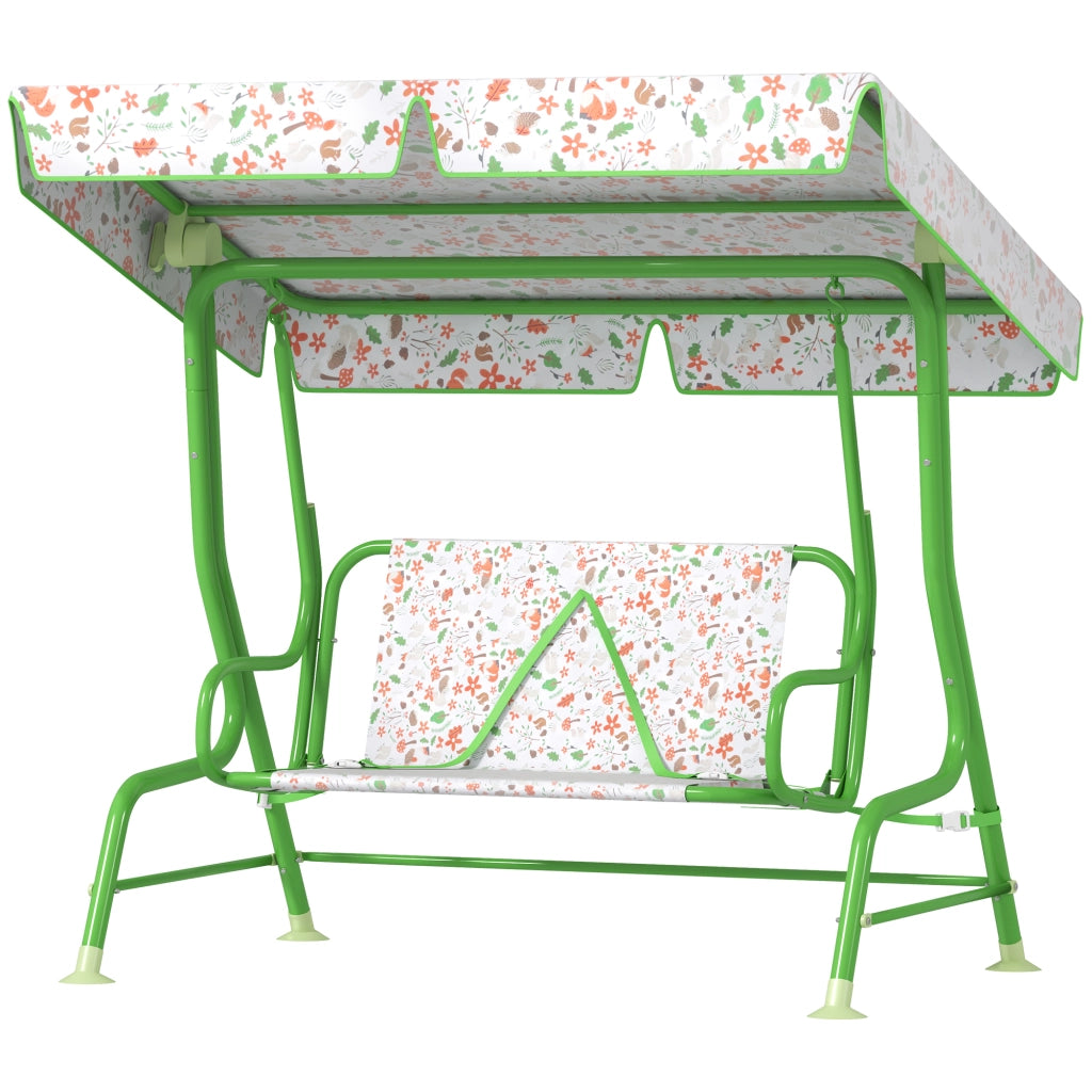 Altalena da Giardino per Bambini con Tettoia Regolabile e Imbracatura di Sicurezza ¨C Xylo ¨C Verde 112x75x120 cm