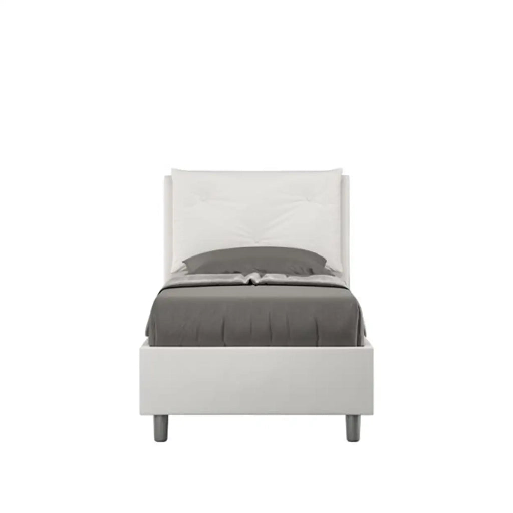 Letto singolo con rete imbottito 80x210 similpelle bianco Appia