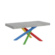 Tavolo allungabile 120/380x90 cm Volantis colore cemento gambe multicolore 4/B