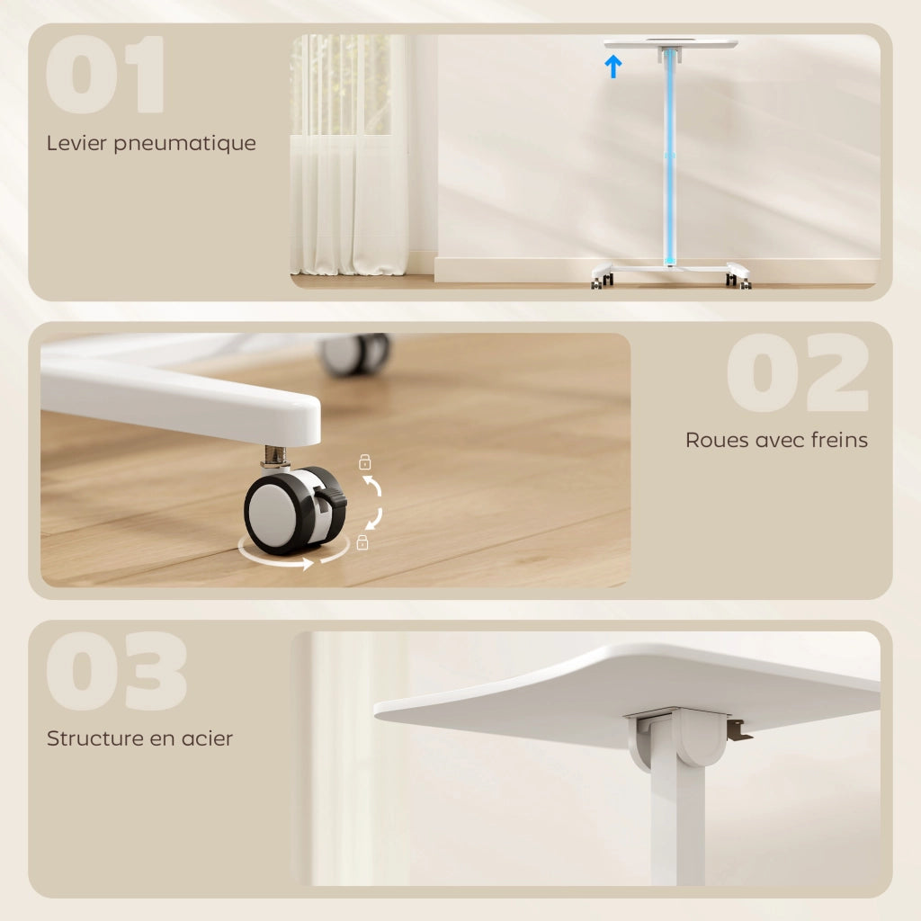 Scrivania Regolabile in Altezza con Ruote ¨C Xylo ¨C Piano Inclinabile Bianco 60x52x75-114cm