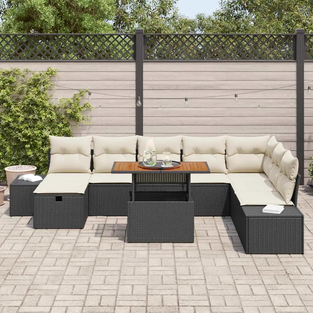 Set Divano da Giardino con archiviazione 9 pcs Nero Poly Rattan