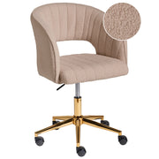 Sedia da Ufficio Girevole in Bouclé Beige Regolabile in Altezza con Schienale Capitonné