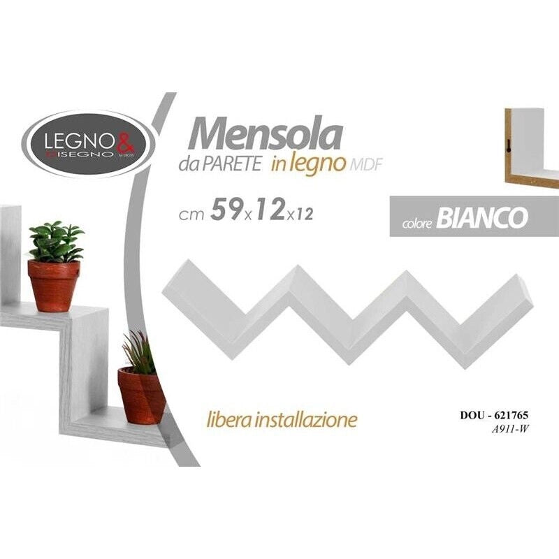 MAURY'S MENSOLA ZIG ZAG DIMENSIONI 59X12X12 CM IN COLORE BIANCO