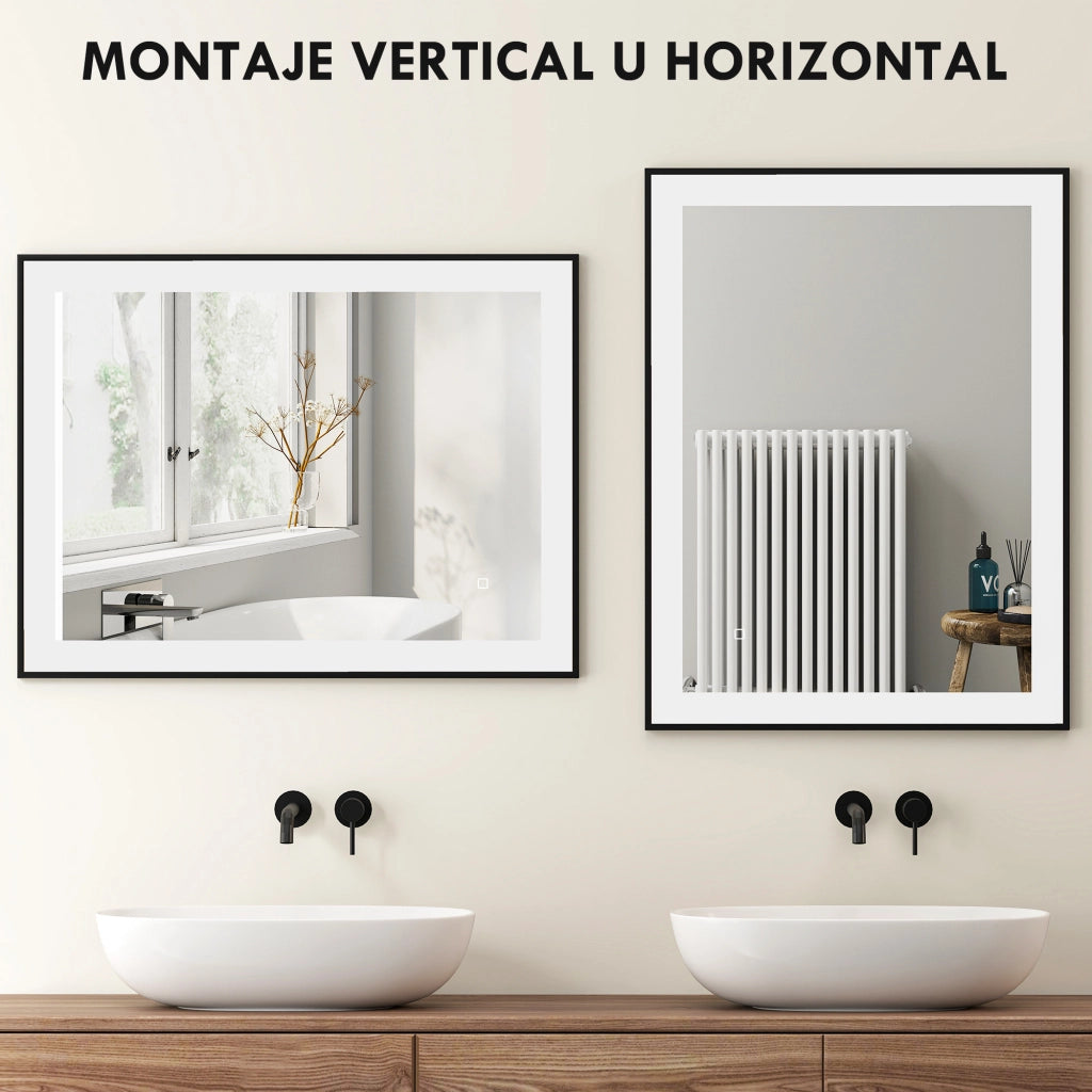 Specchio da Bagno con Luce LED 80x60 cm ¨C Xylo ¨C 3 Colori Funzione Antivaho IP44