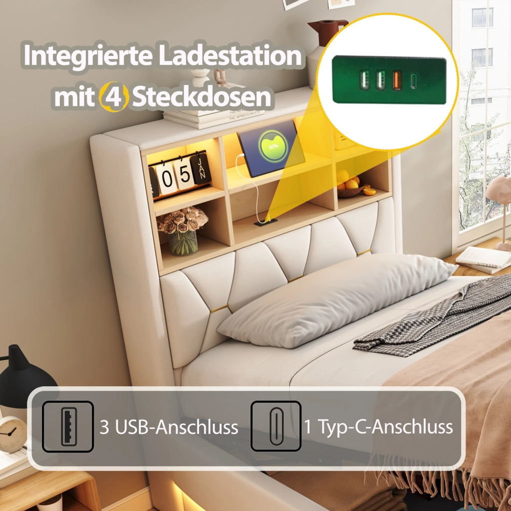 letto imbottito ferro beige 140 x 200 cm