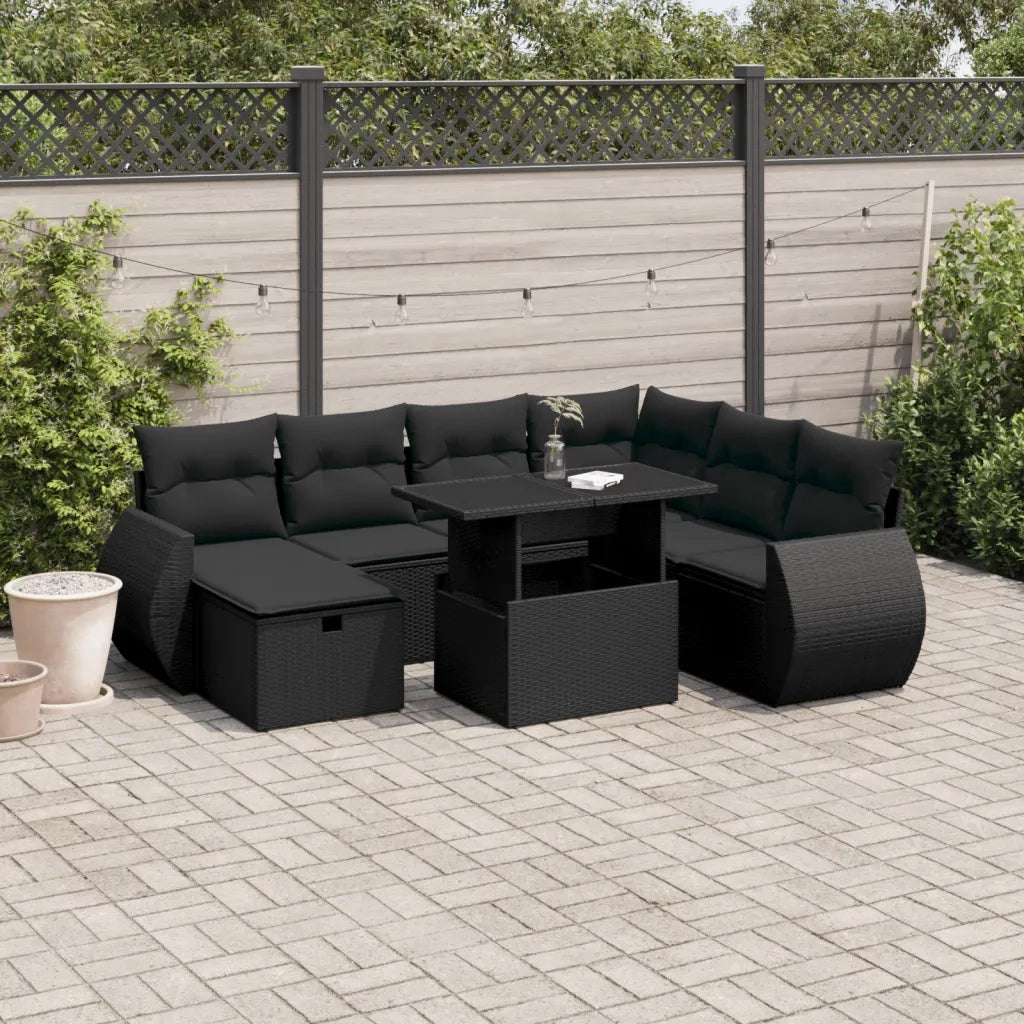 Set Divani da Giardino con Cuscini 8 pz Nero in Polyrattan