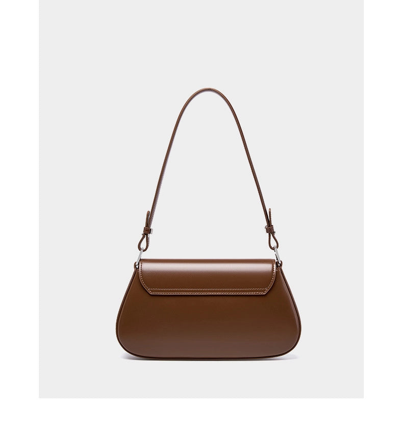 Borsa a tracolla Boston Shell in vera pelle, marrone.